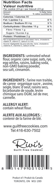 Oat and Raisin Cookie Nutritional Information